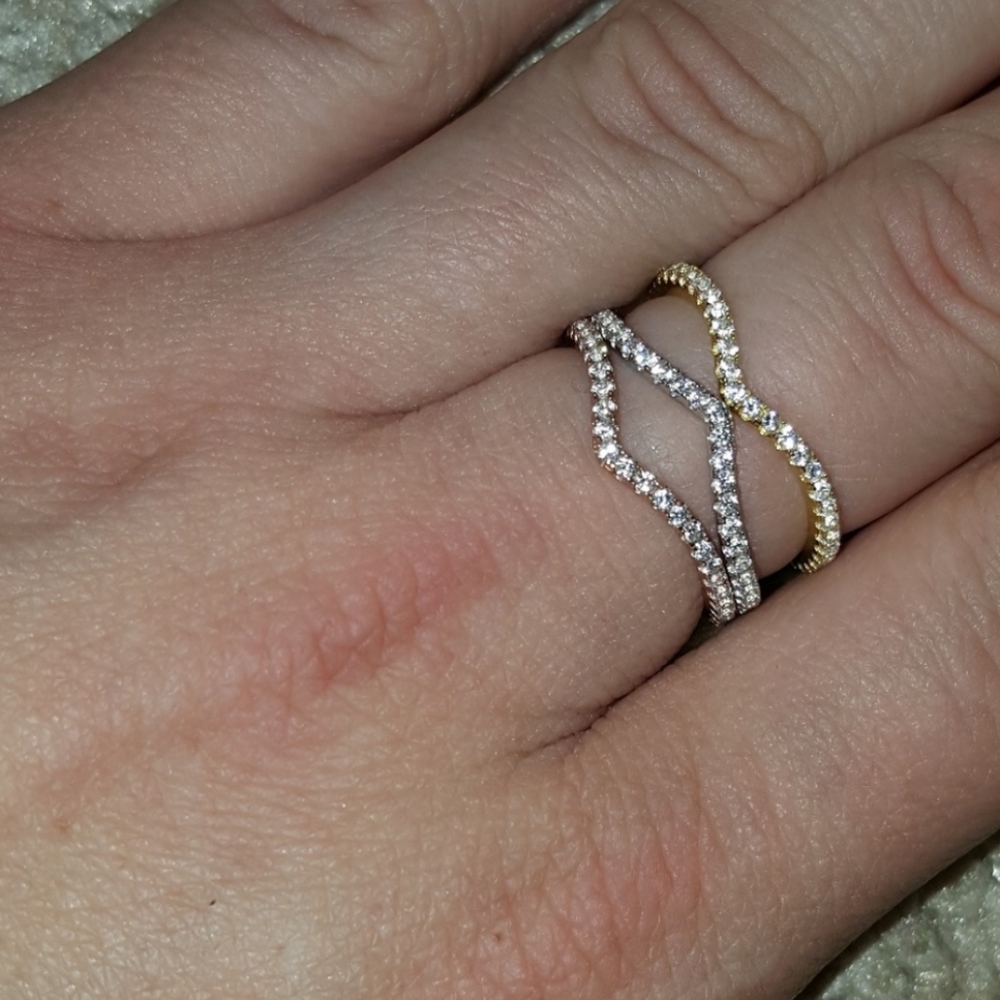 Sterling Silver Stackable Ring Trio W/Crystals - image 2